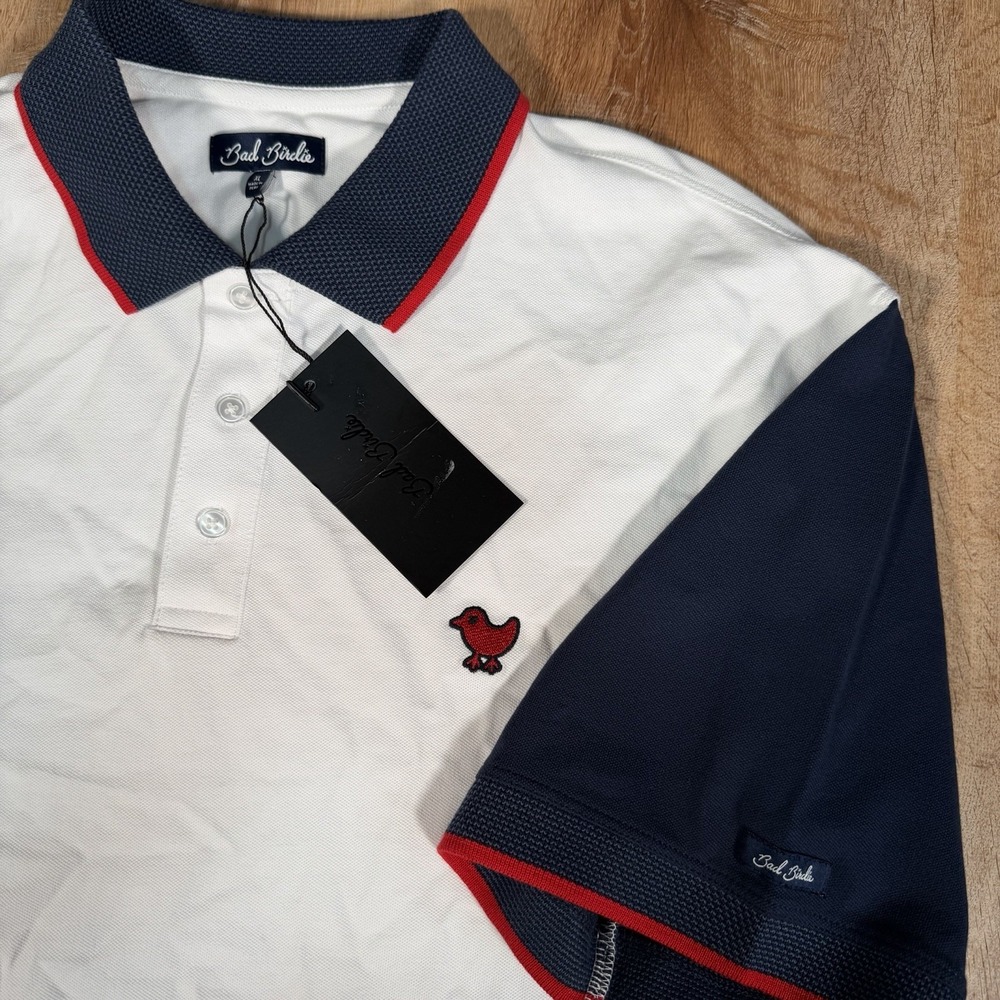 NEW Bad Birdie Pique Navy Red Golf Polo Shirt Mens XL $78